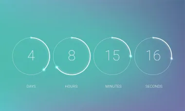 Temporizador contador de reloj de cuenta regresiva de la interfaz de usuario. Tablero circular de cuenta regresiva digital vectorial con diagrama circular de tiempo circular. Marcador del día, la hora, los minutos y los segundos para el diseño de la plantilla del próximo evento de la página web.