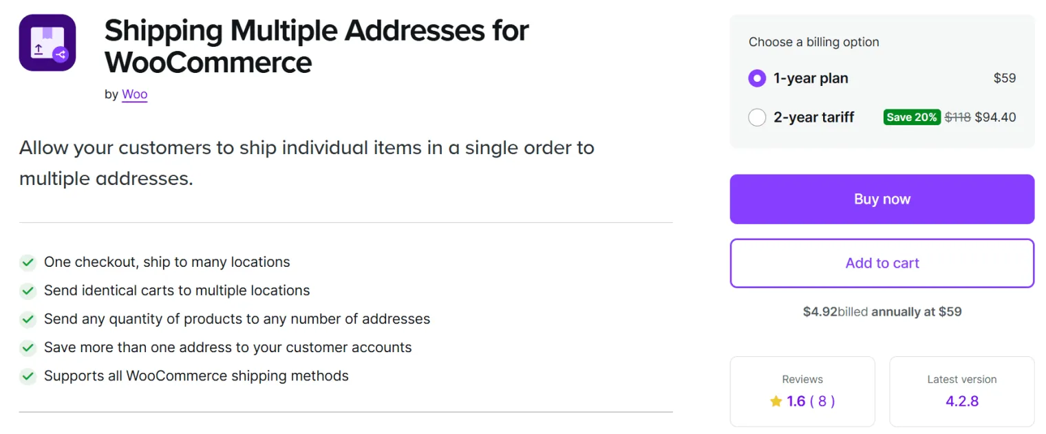 WooCommerce expédiant plusieurs adresses