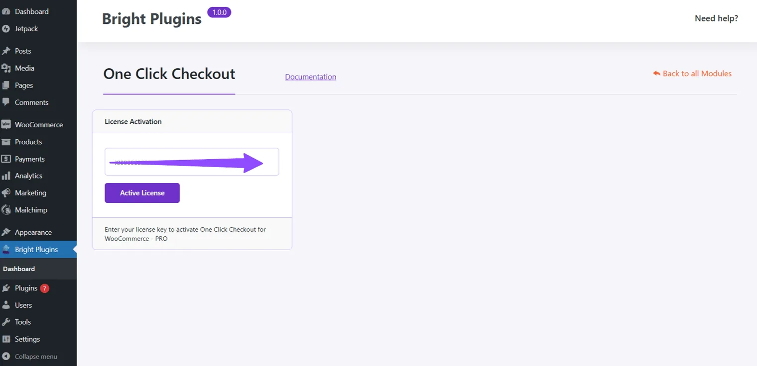 One Click Checkout: Option license activation