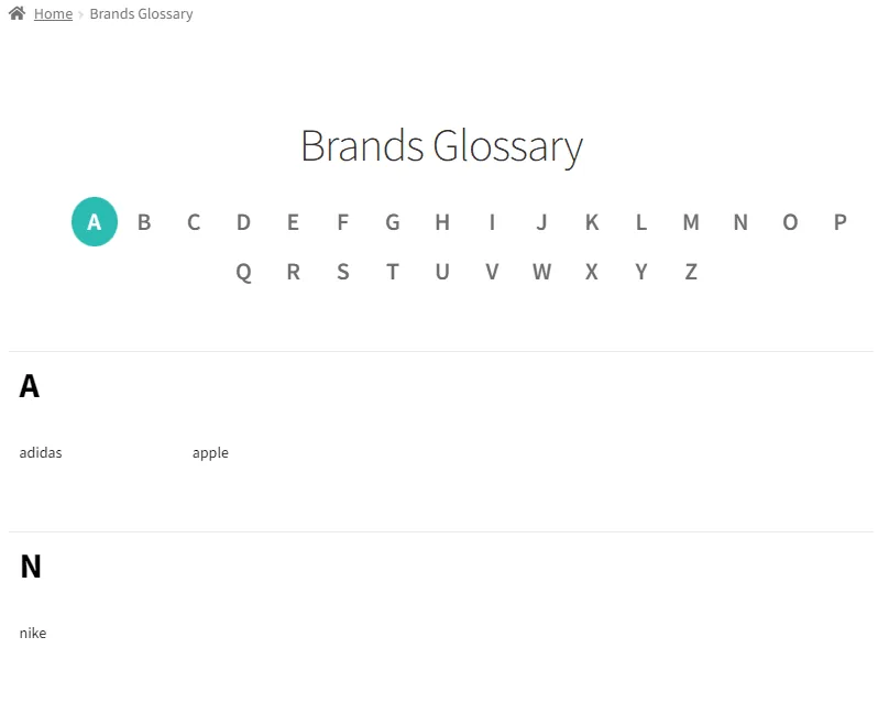 Bright Brands For Woocommerce: brands gloassary shortcode