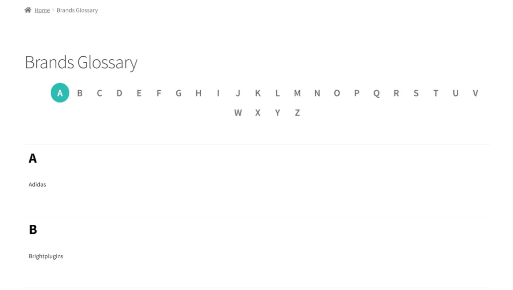 Marques lumineuses pour Woocommerce: Brands Glossary 2