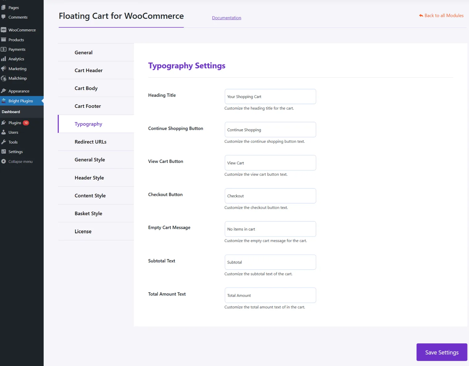 Floating Cart for WooCommerce: Typography floating cart