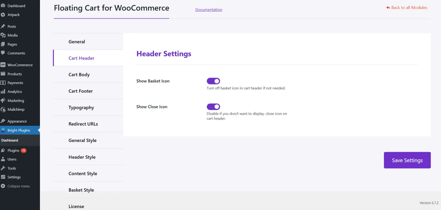 Floating Cart for WooCommerce: Cart header