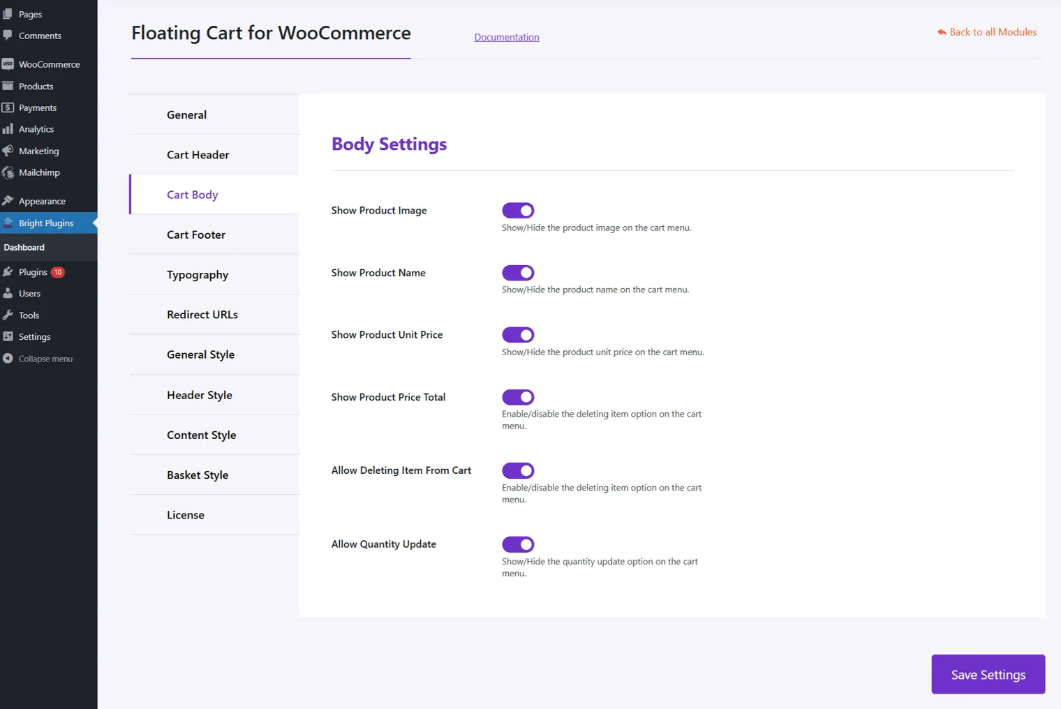 Floating Cart for WooCommerce: Cart body floating