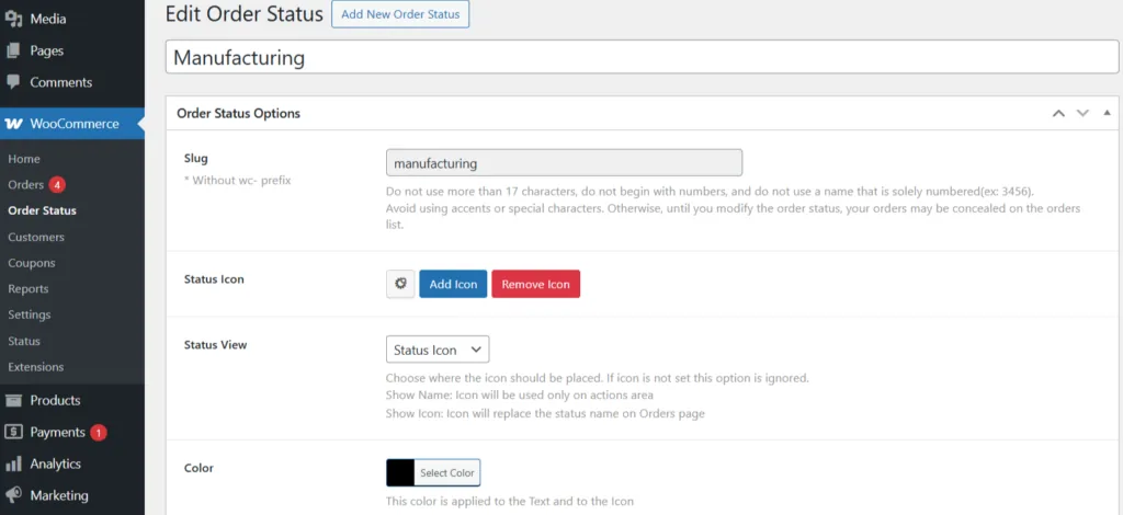 Custom Order Status Manager: First Custom Status eg 1024x470.