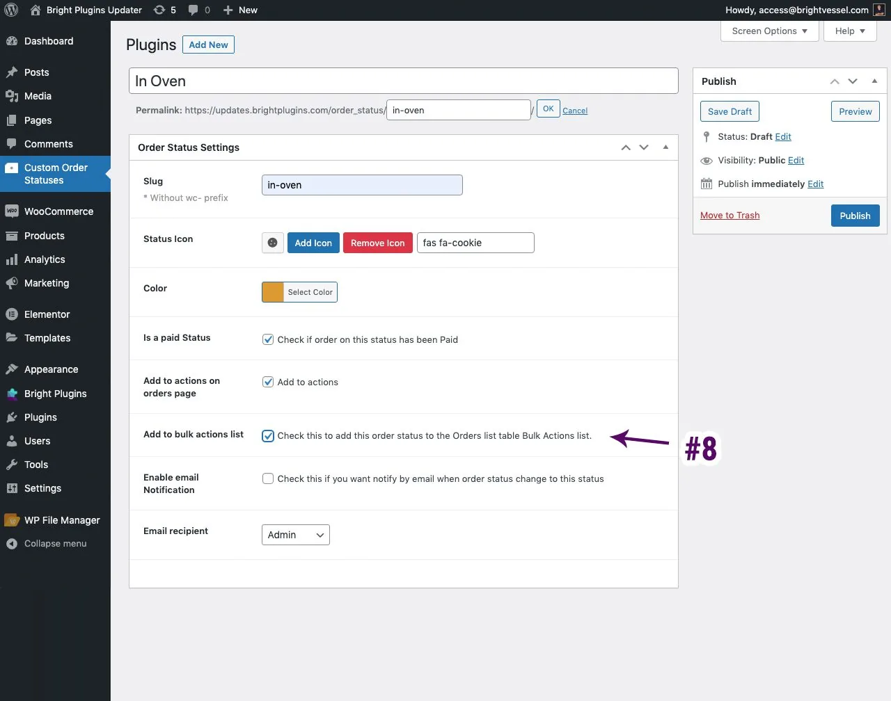 Custom order status settings: step 4 8 cosm bulk