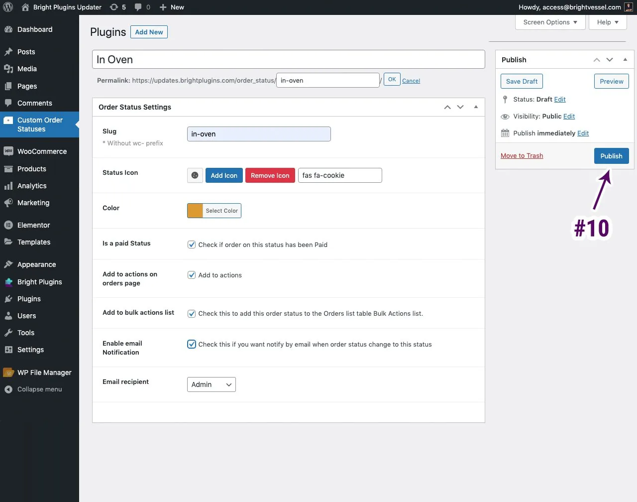 Custom order status settings: step 4 10 publish 1