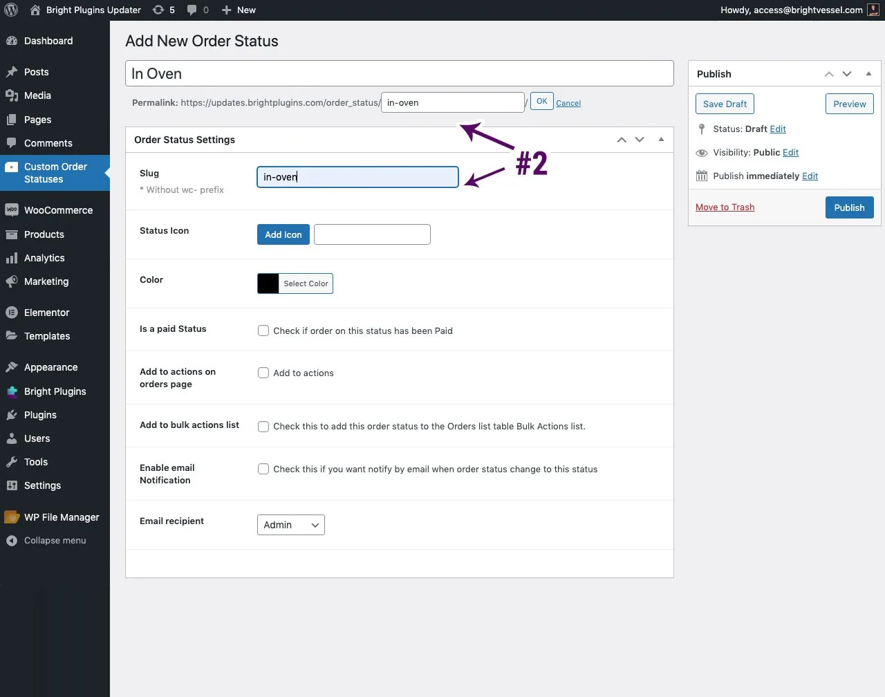 Custom order status settings: step 4 2 cosm slug