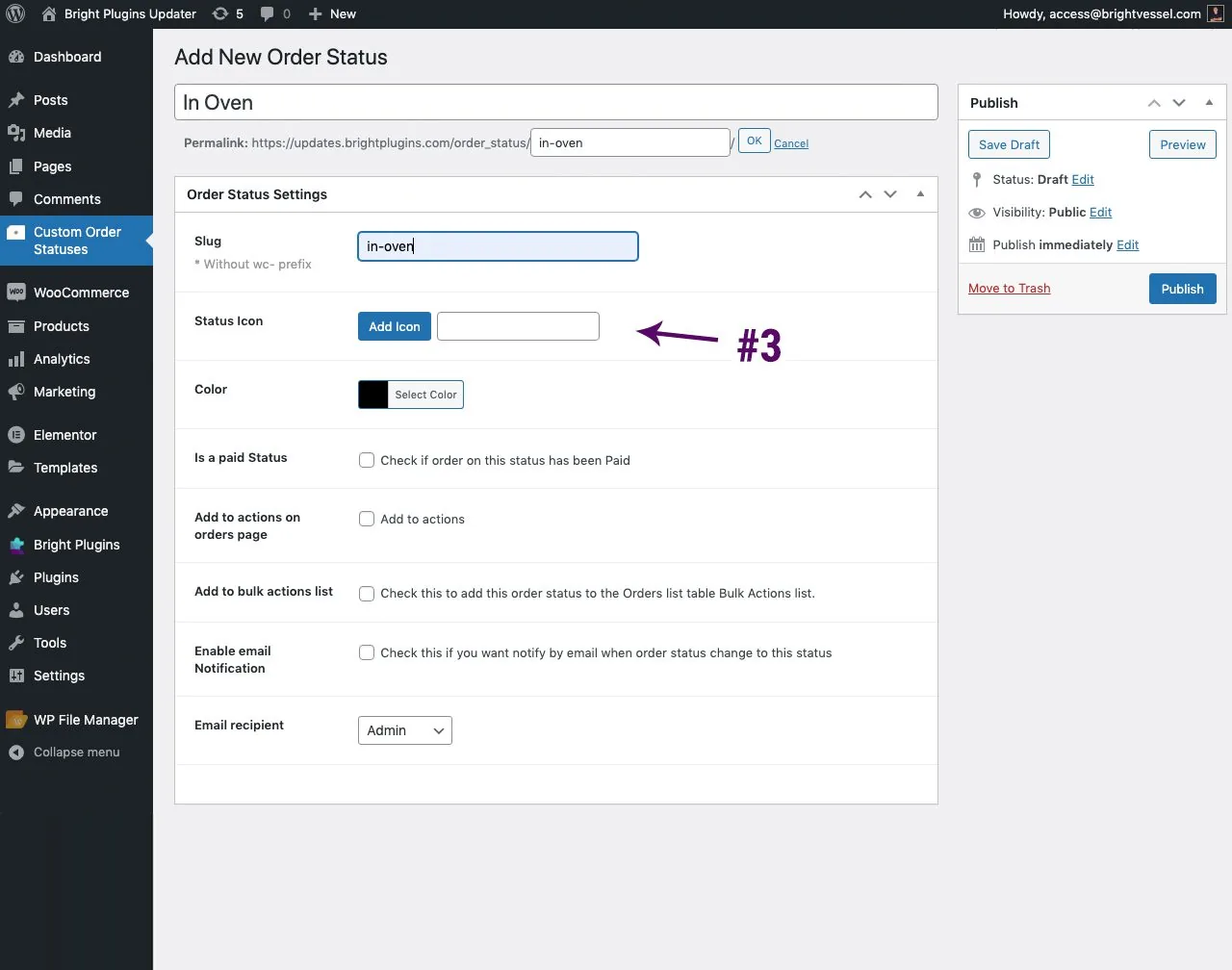 Custom order status settings: step 4 3 cosm icon