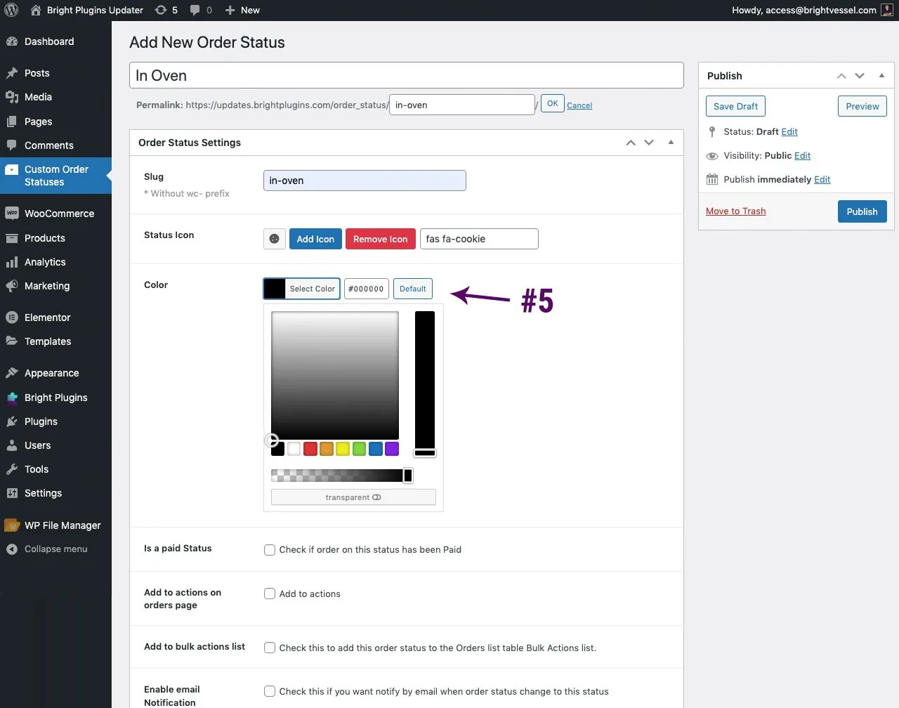 Custom order status settings: step 4 5 cosm color