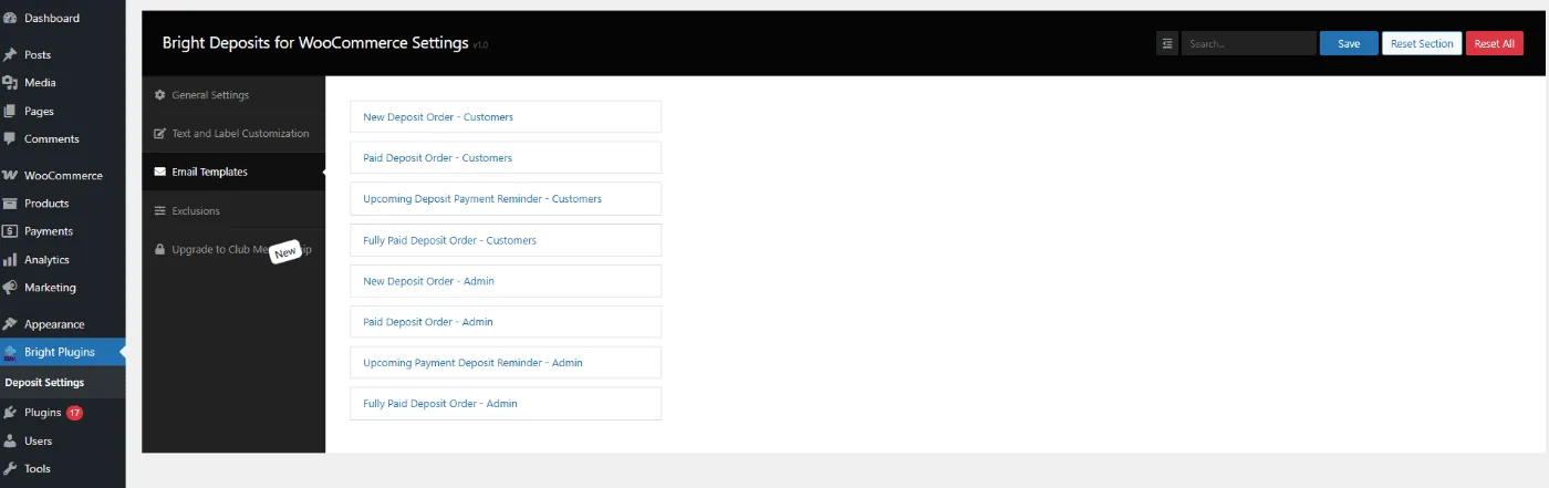 Deposits for WooCommerce: Emails template Deposits