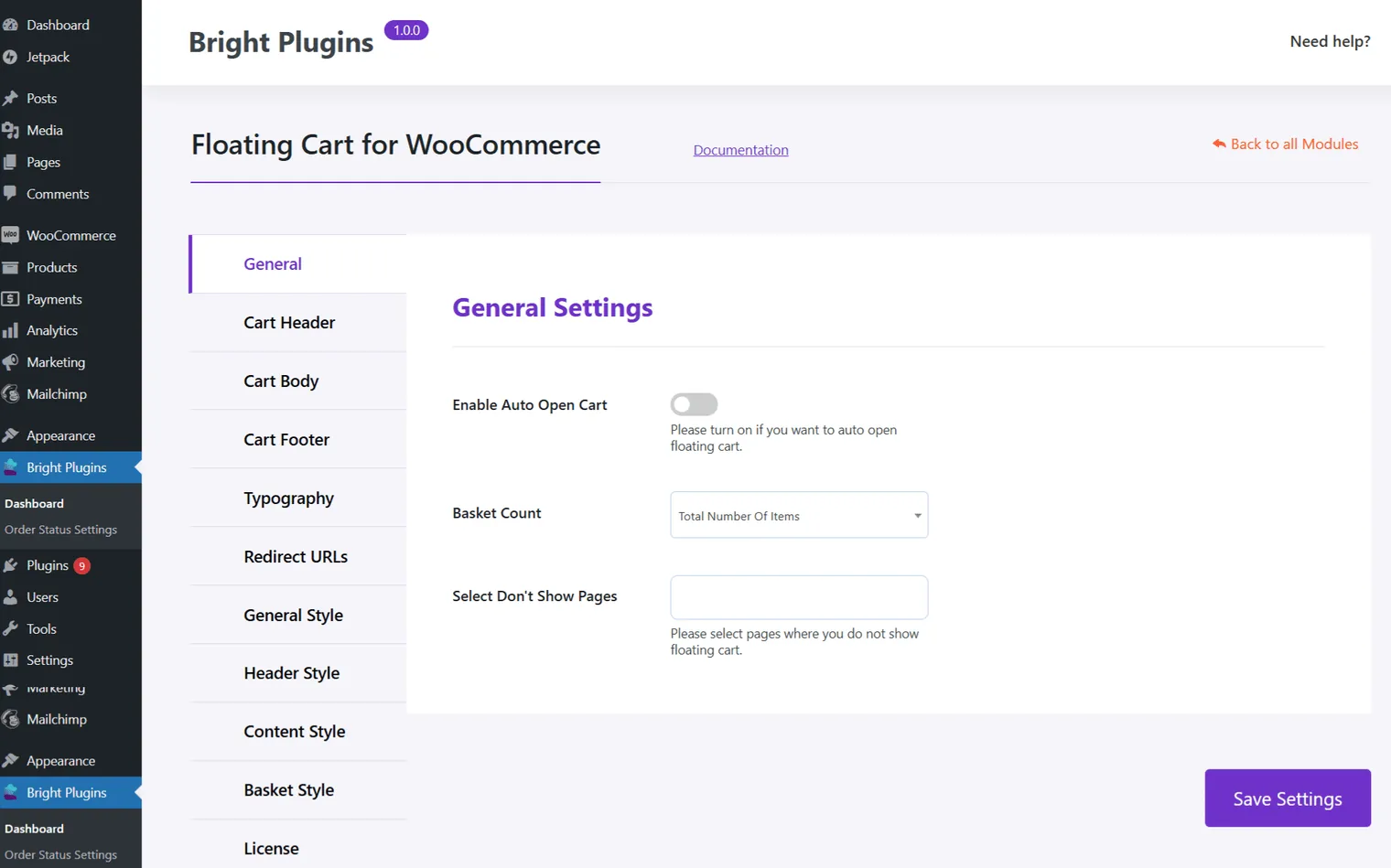 Floating Cart for WooCommerce: Floating cart for woocommerce option general 1