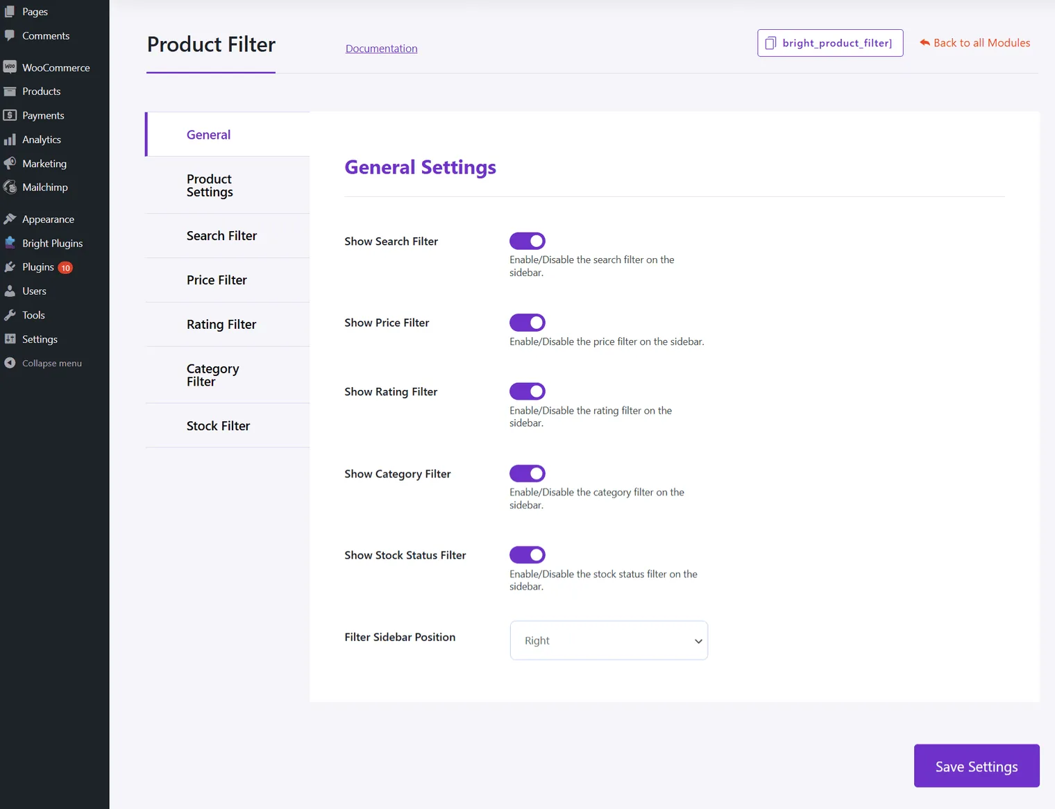 Filtro de productos: product filter general