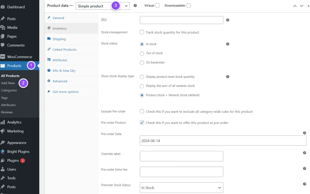 Pedidos anticipados para WooCommerce: add product simple
