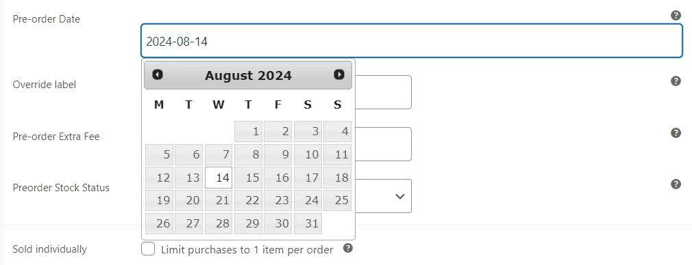 Pedidos anticipados para WooCommerce: set available date