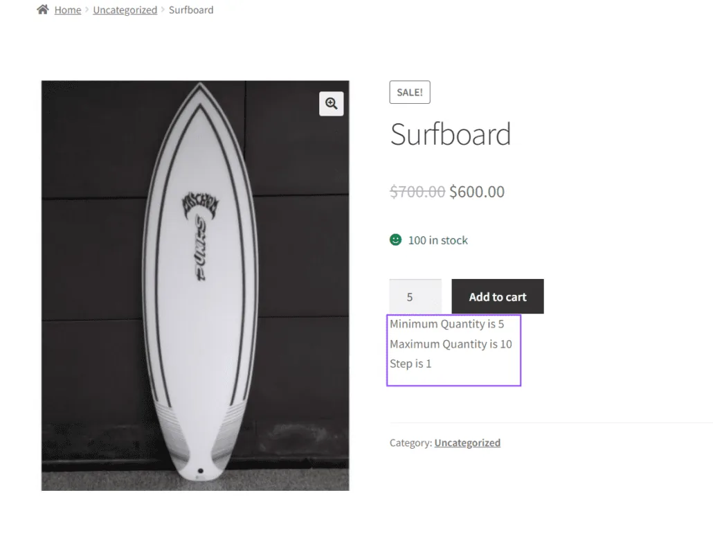Min/Max Quantities for WooCommerce: Surfboard min max add to cart