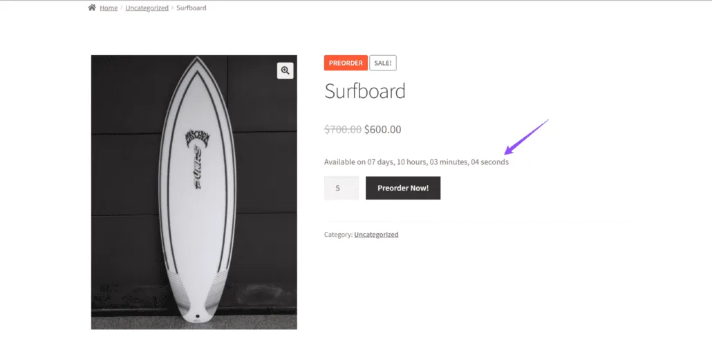 WooCommerceの予約注文: Surfboard Condauwn