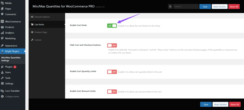 Min/Max Quantities for WooCommerce: Enable cart limits