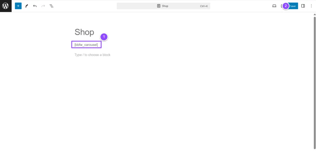 Heldere merken voor Woocommerce: shop page shortcode save