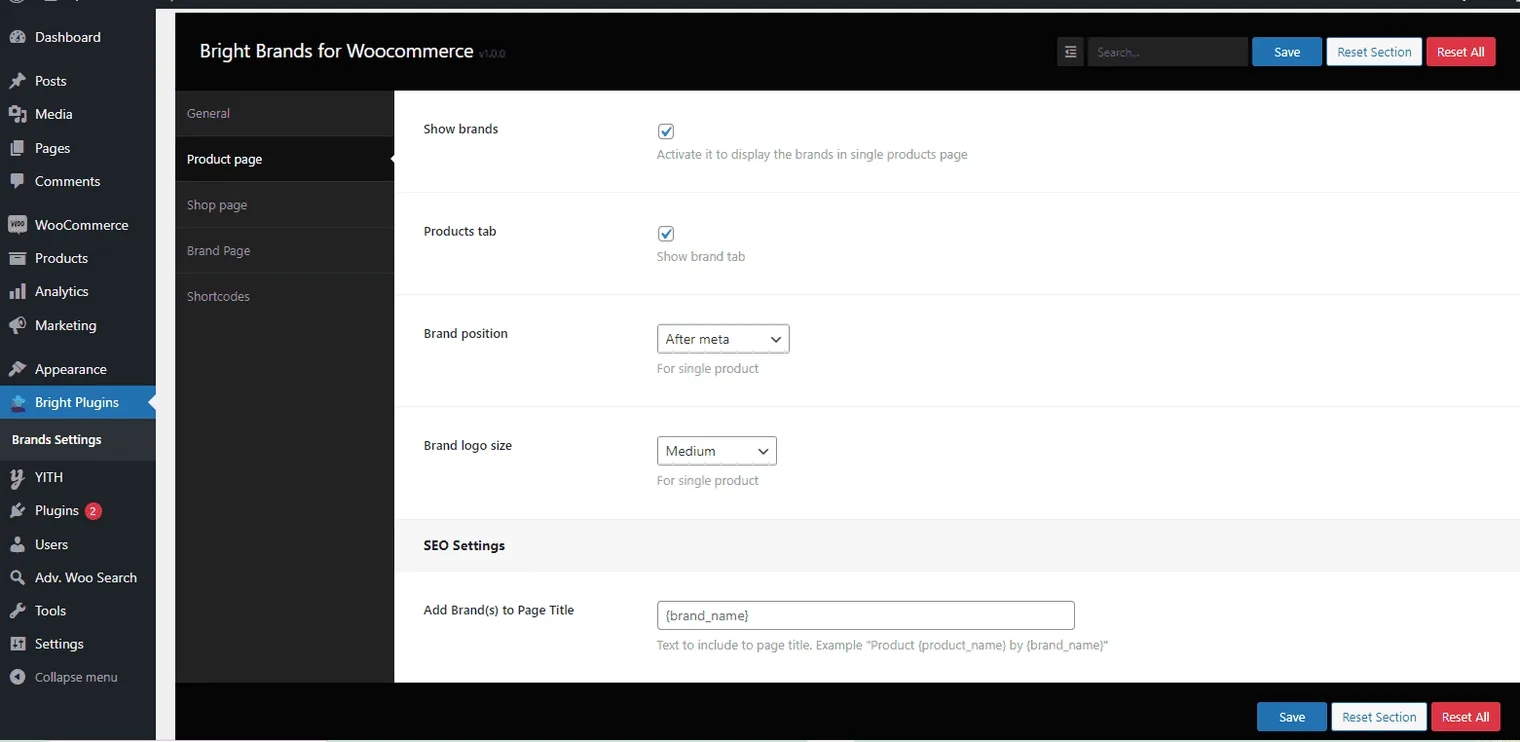 Brand logo position: setting prod page