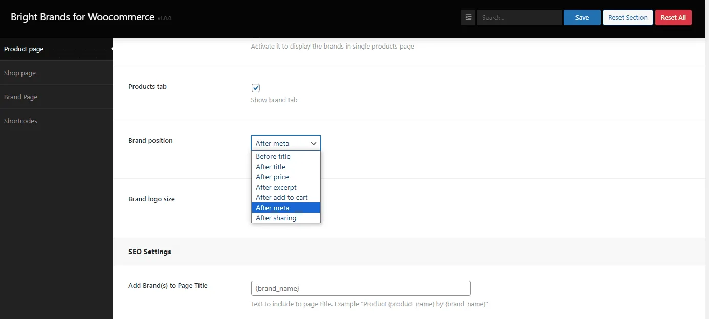 Brand logo position: brand position on pdopage