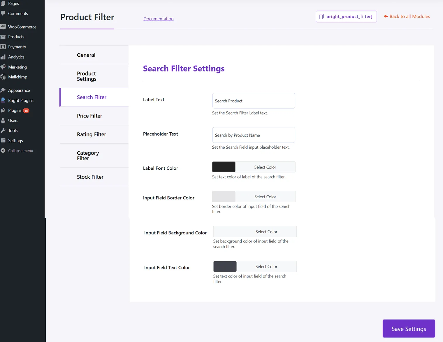 Filtro de productos: Product filter search