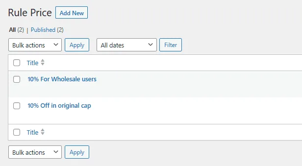 Role Based Pricing for WooCommerce - Pro: rulesprices