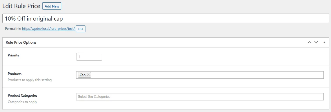 Role Based Pricing for WooCommerce - Pro: rule edit prodcat