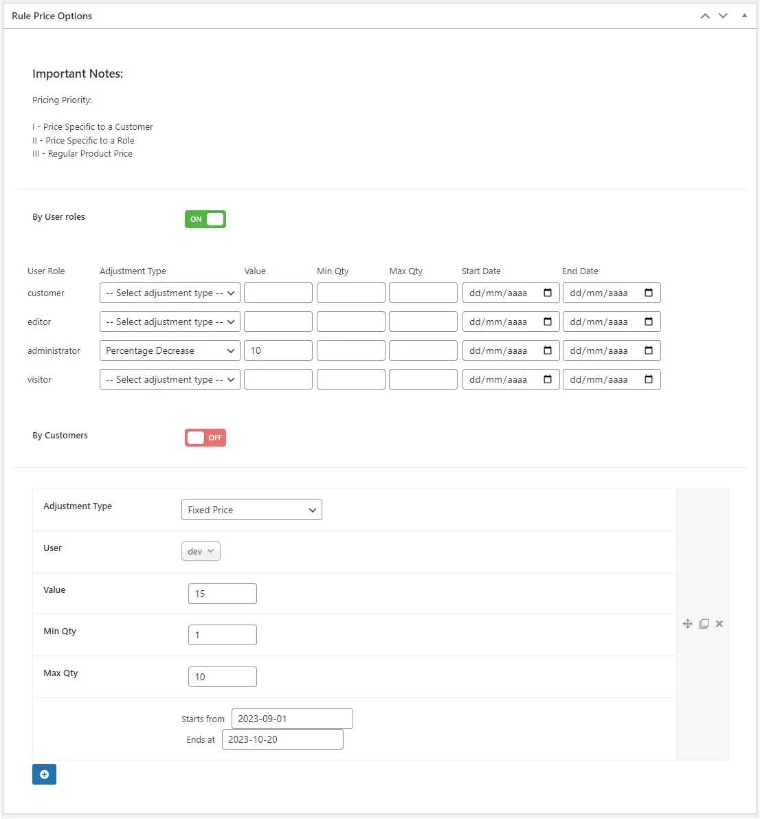 Role Based Pricing for WooCommerce - Pro: rule edit rolesuser