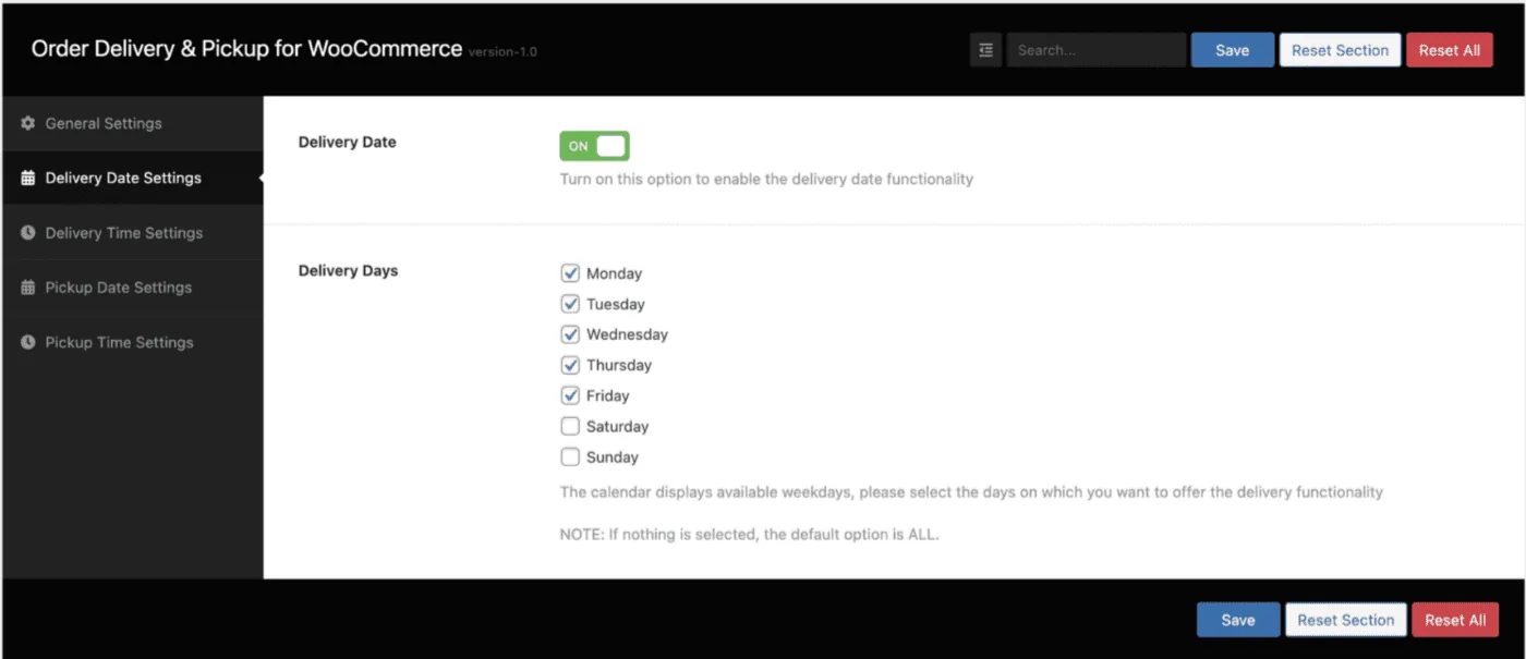 Bestelling bezorgen en afhalen: Settings delivery date order delivery