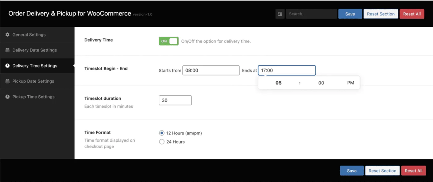 Bestelling bezorgen en afhalen: Delivery time settings