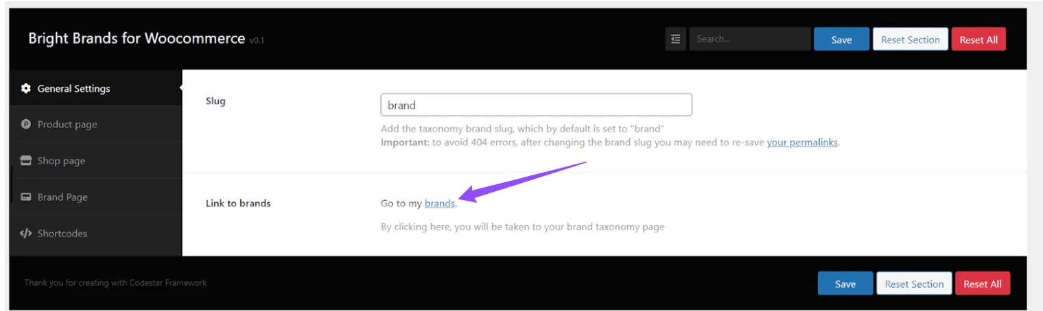Bright Brands For Woocommerce: Link to brands