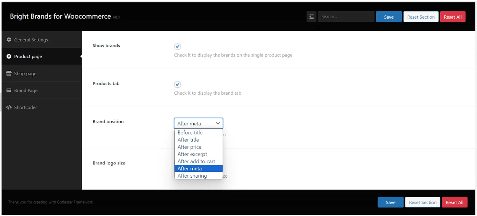 Bright Brands For Woocommerce: Brands position brands