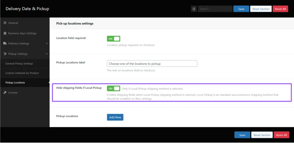 Entrega y recogida de pedidos: Hide shipping fields if local pickup 3