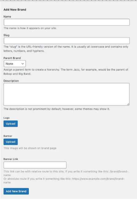 Bright Brands For Woocommerce: taxon create