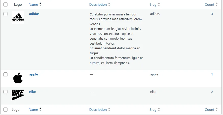 Bright Brands For Woocommerce: taxon list