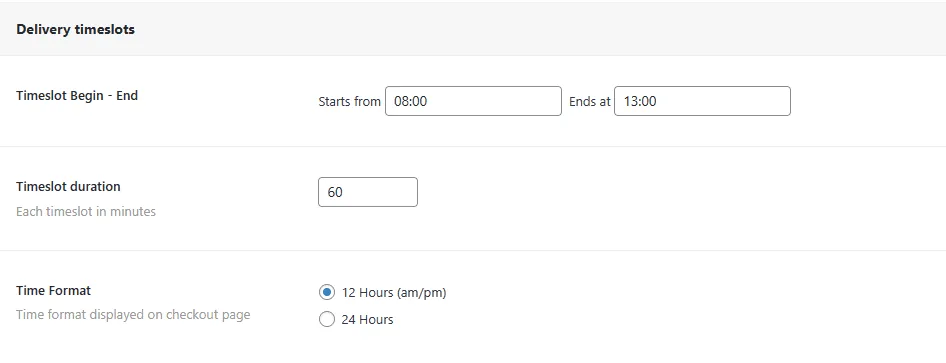 注文の配送と受け取り: delivery timeslot enable