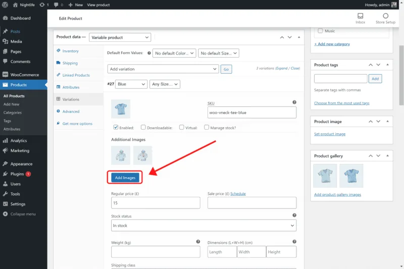 Imágenes de variación adicionales para WooCommerce: add images