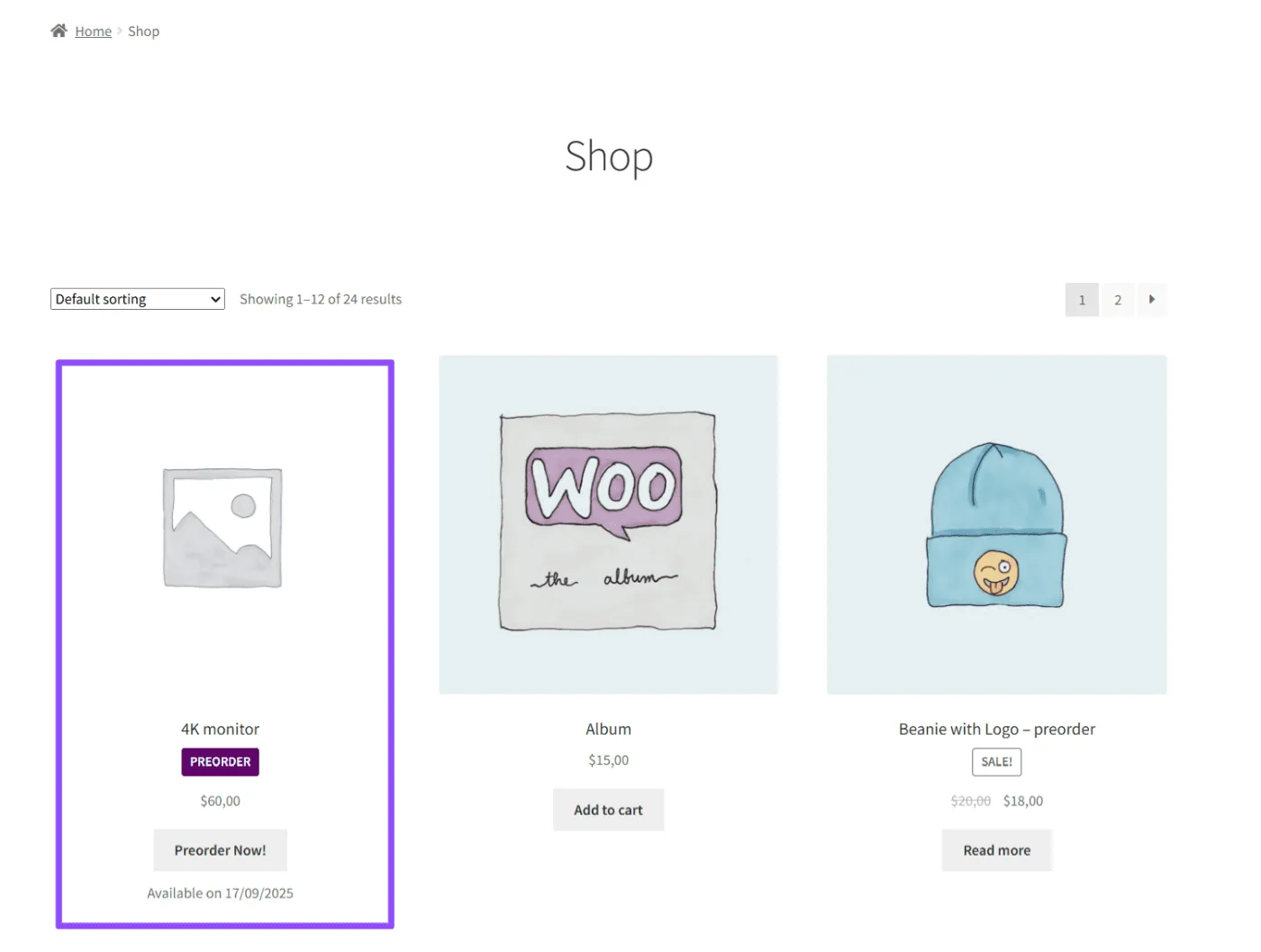 Pre-Orders for WooCommerce: Shop page preorders