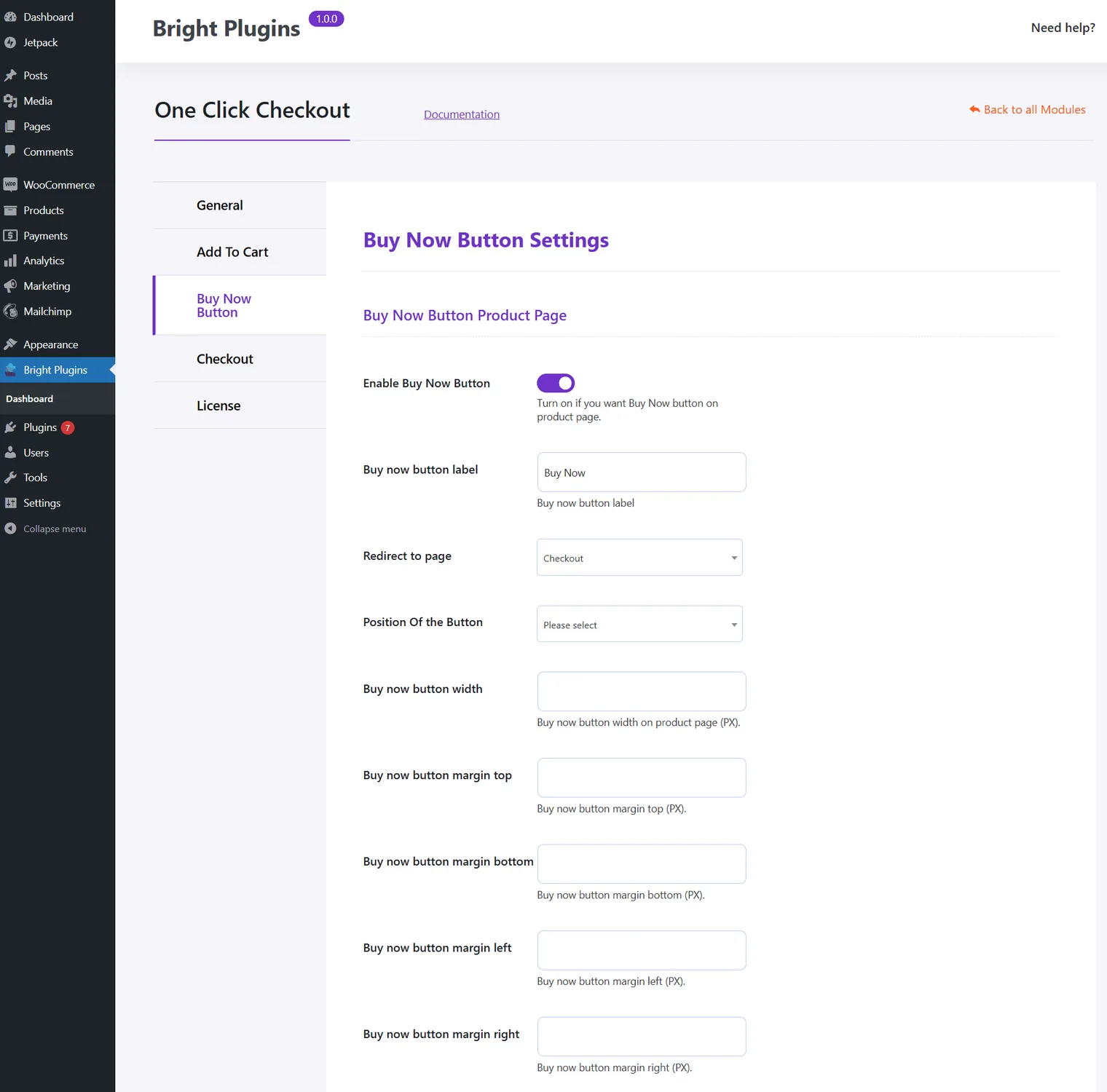 One Click Checkout: Buy now button settings