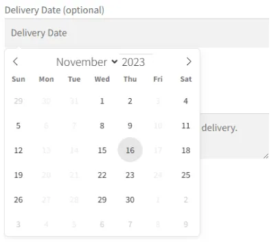 Consegna e ritiro dell'ordine: delivery date enable calendar