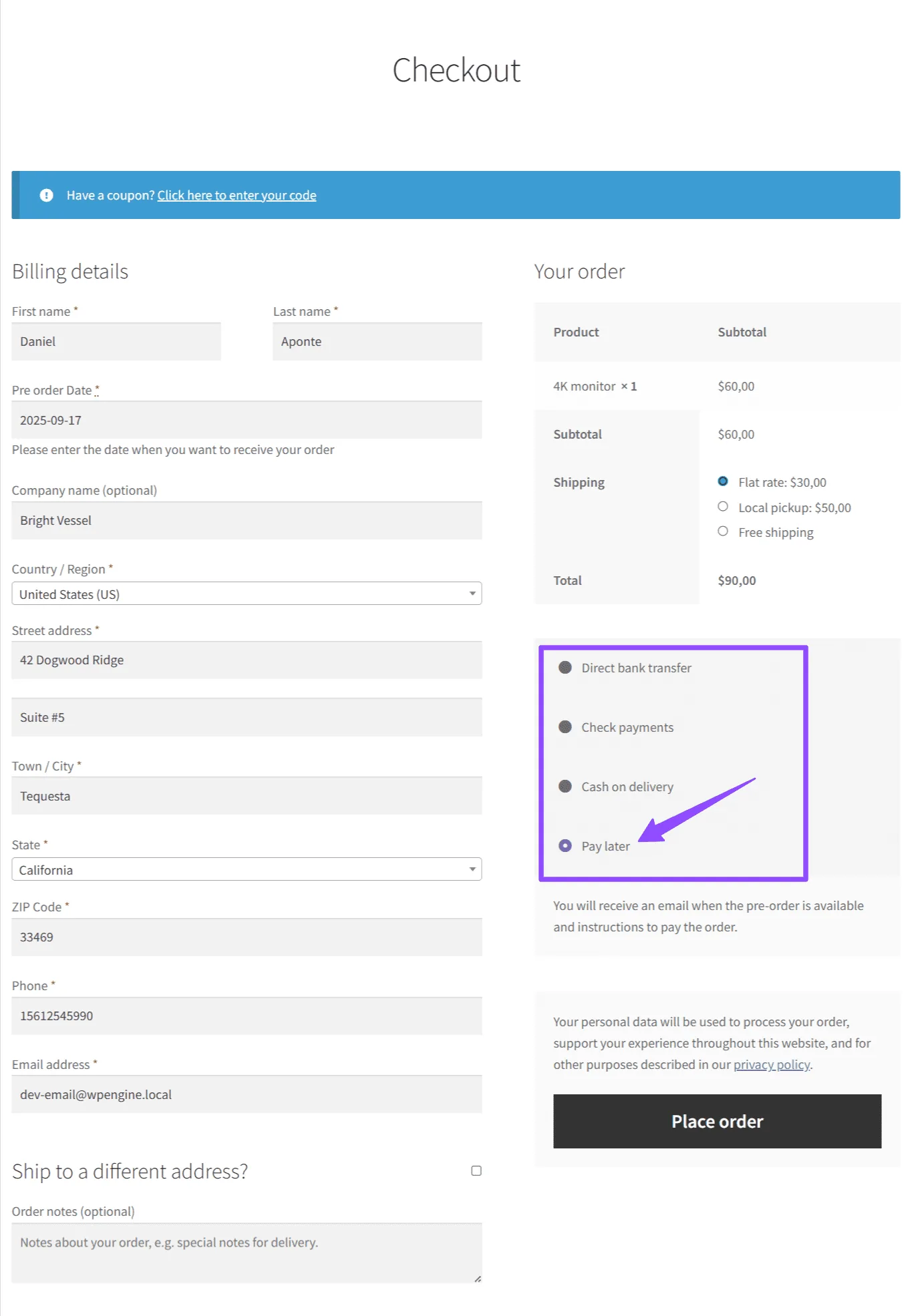 Pre-Orders for WooCommerce: Checkout PayLater with other payment methods