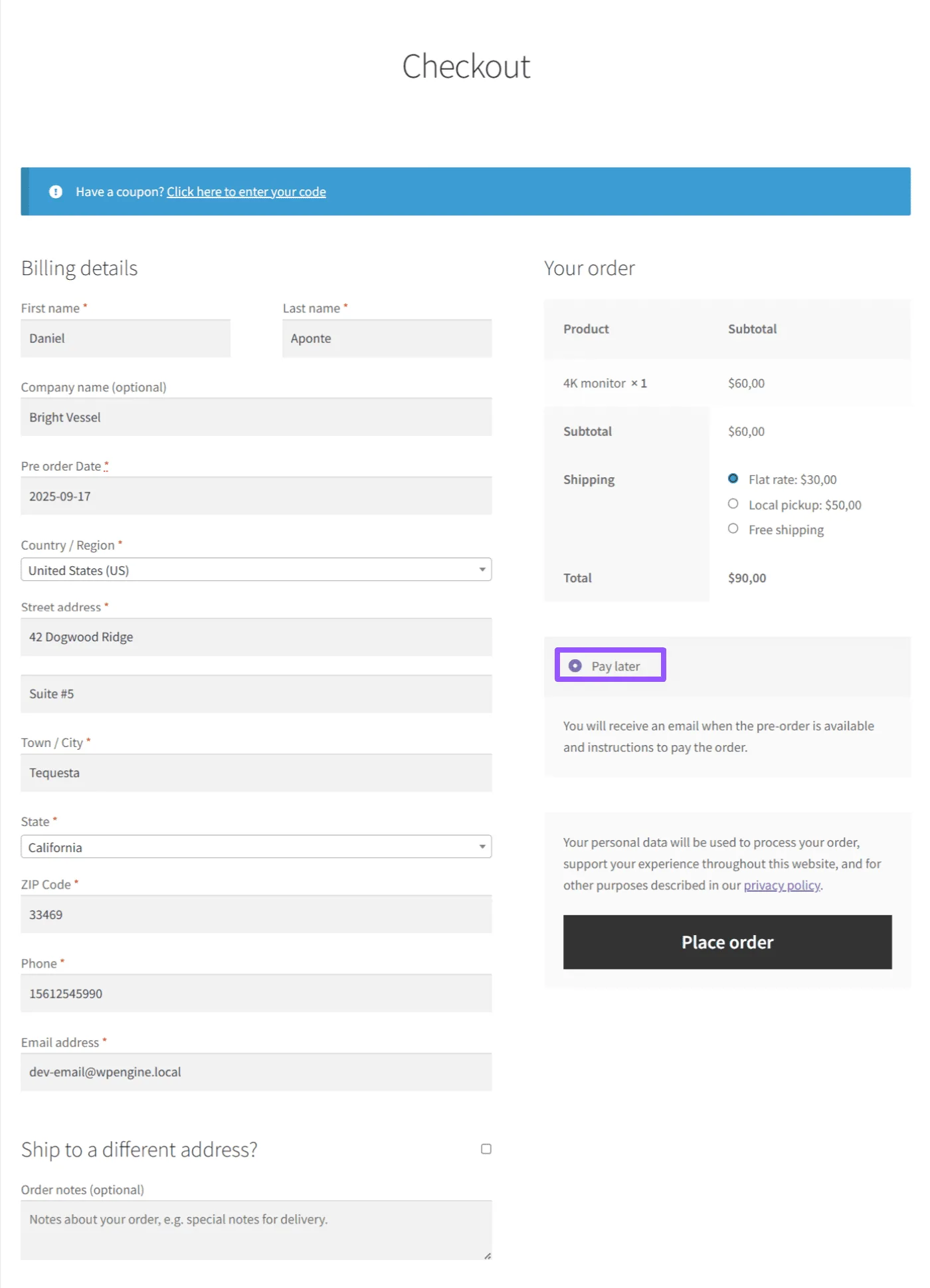 Pre-Orders for WooCommerce: Checkout only paylater 1