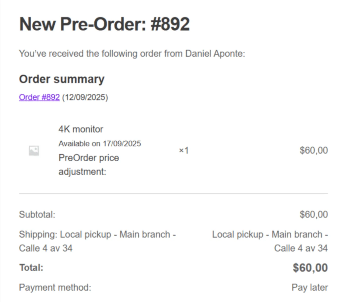 Pre-Orders for WooCommerce: Email paylater