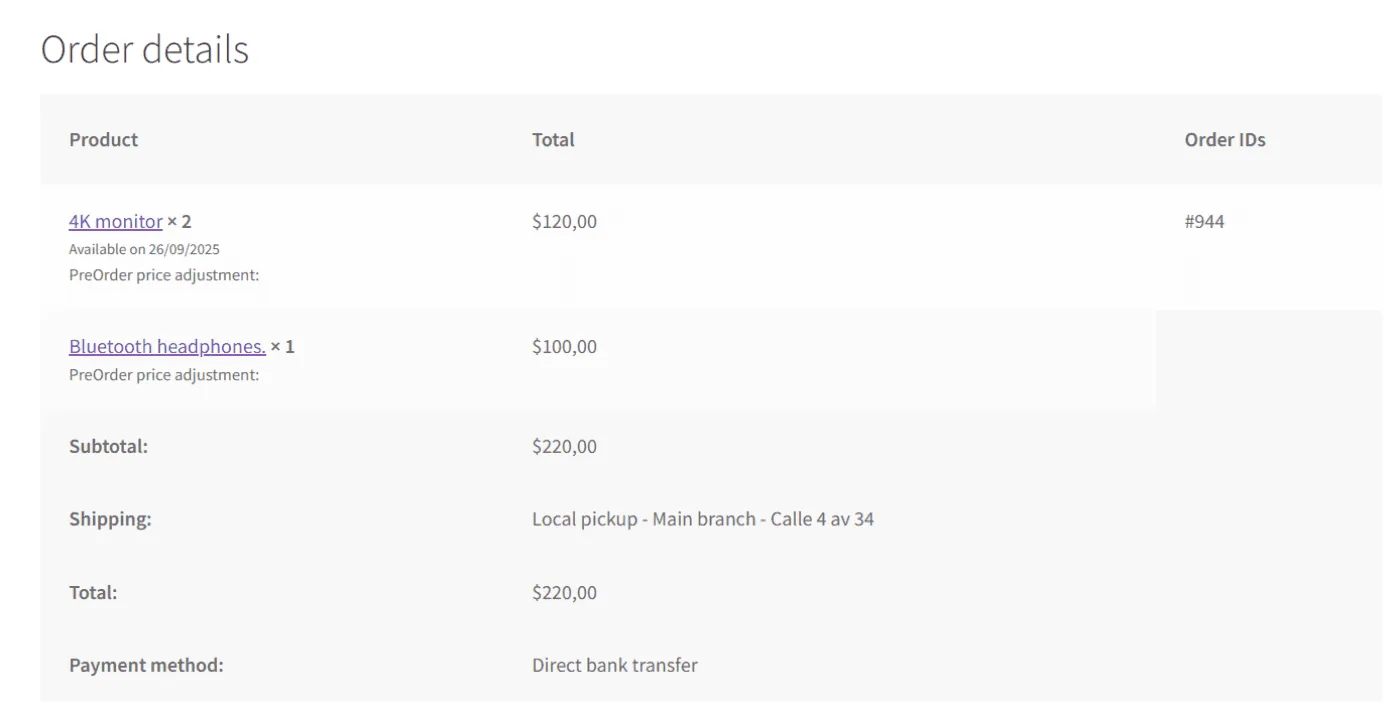 Pre-Orders for WooCommerce: Order details Generate two separate orders one for preorders and one for in stock products