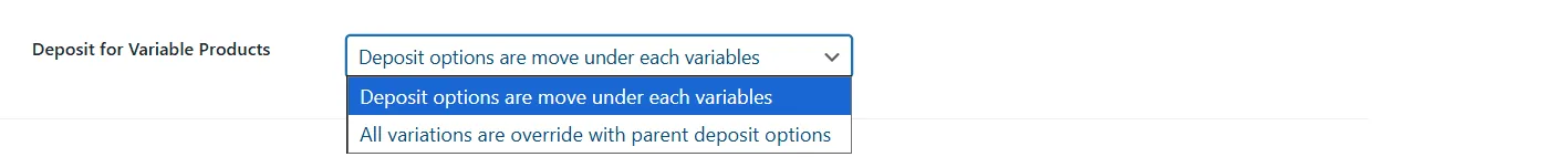 Deposits for WooCommerce: Variable product Deposits
