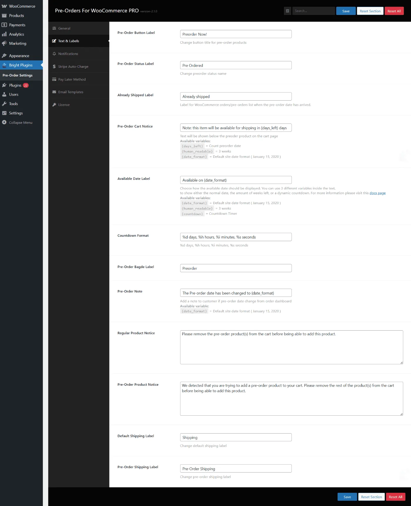 Pre-Orders for WooCommerce: Text labels pro