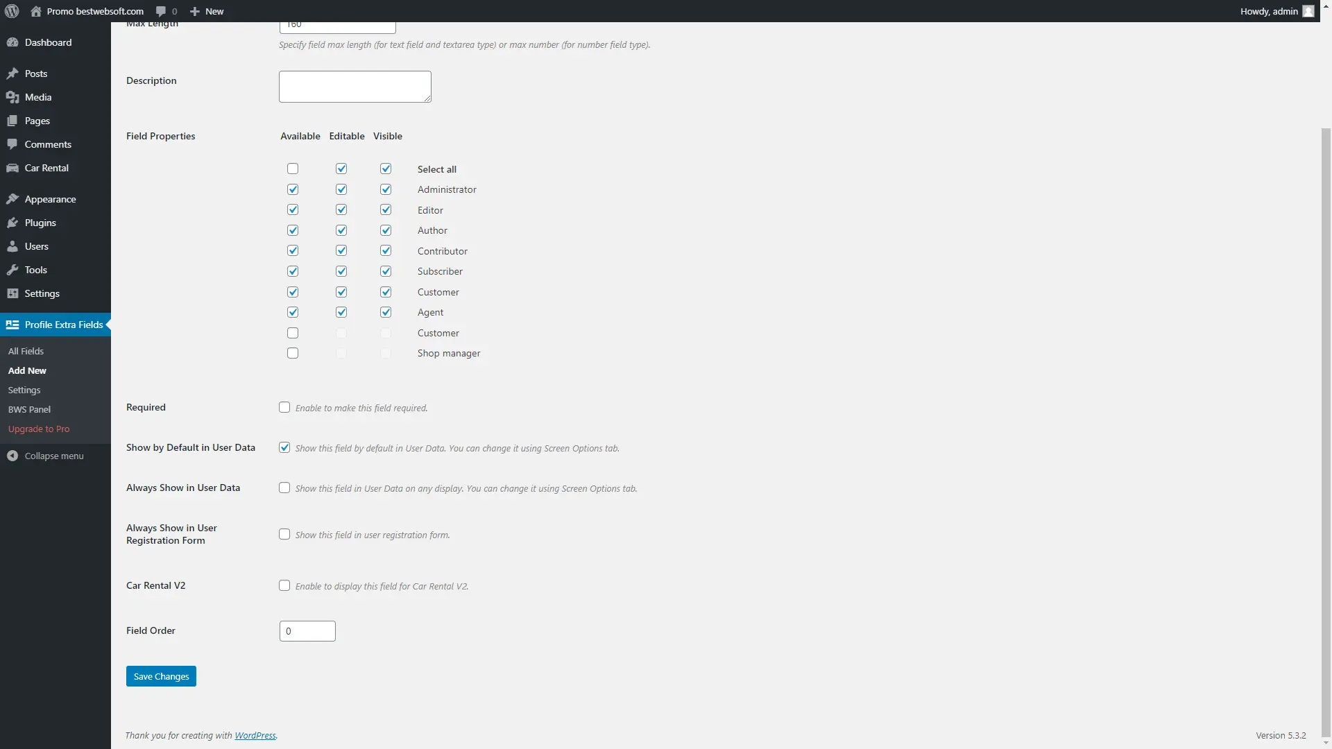 Profile Extra Fields