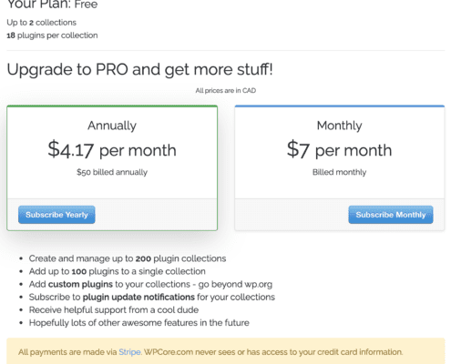 Prezzi dell'abbonamento a WPCore