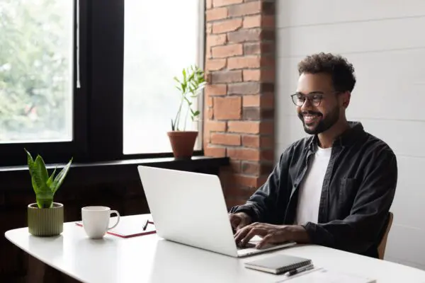 Young man check plugins for WordPress & woocommerce